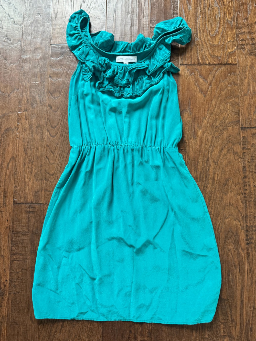 Amanda Uprichard Teal Ruffle Neck Girls Dress